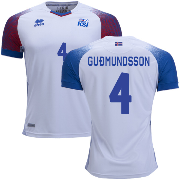 Iceland #4 Gudmundsson Away Soccer Country Jersey
